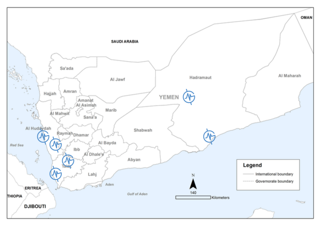 Map of MedGlobal projects in Yemen
